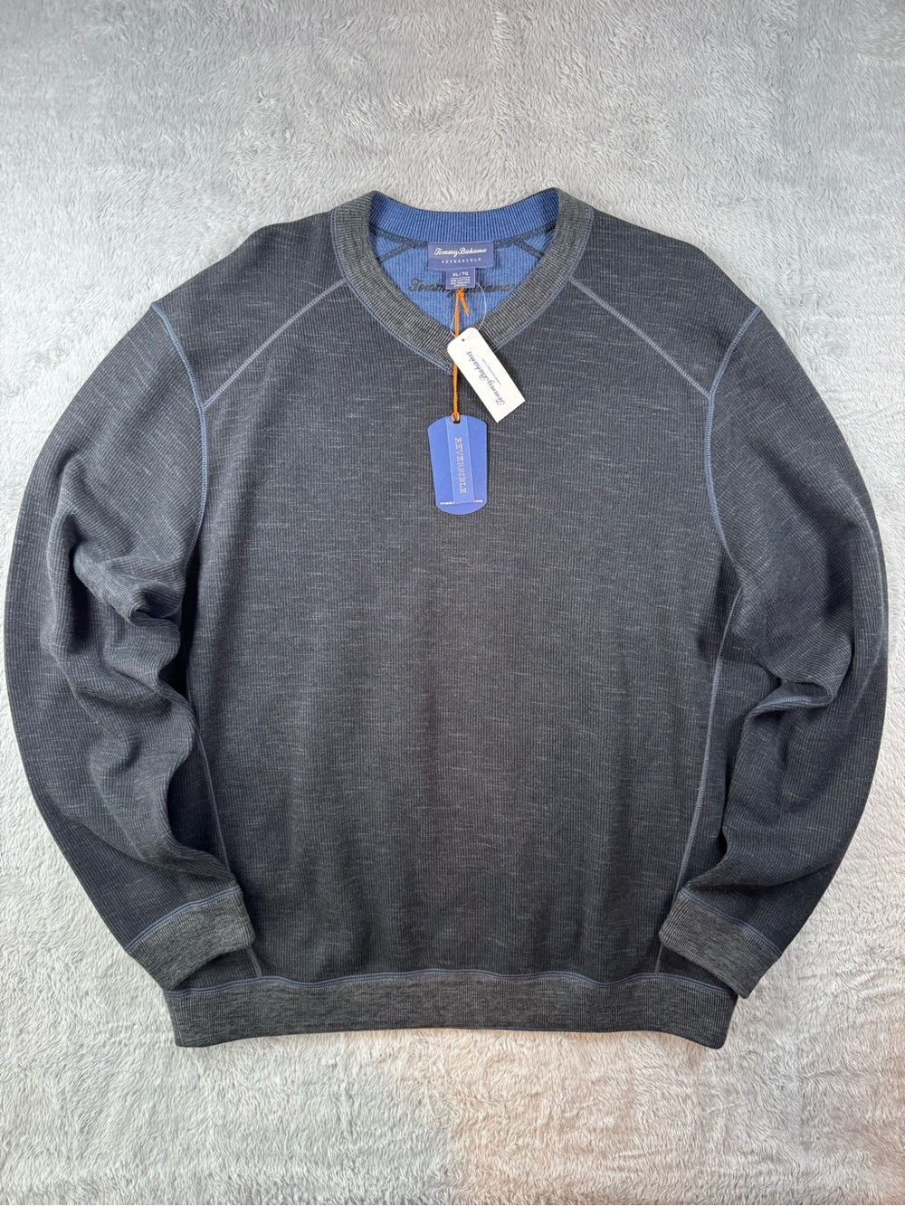 Tommy Bahama Reversible Crewneck Sweatshirt XL Gray Blue NWT